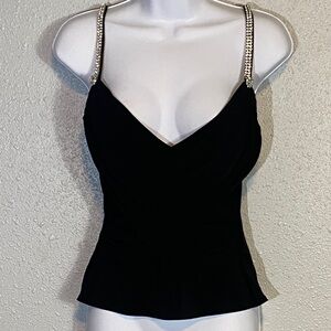 Y2K Night Way Collections Black Camisole with Rhinestone Chain Straps